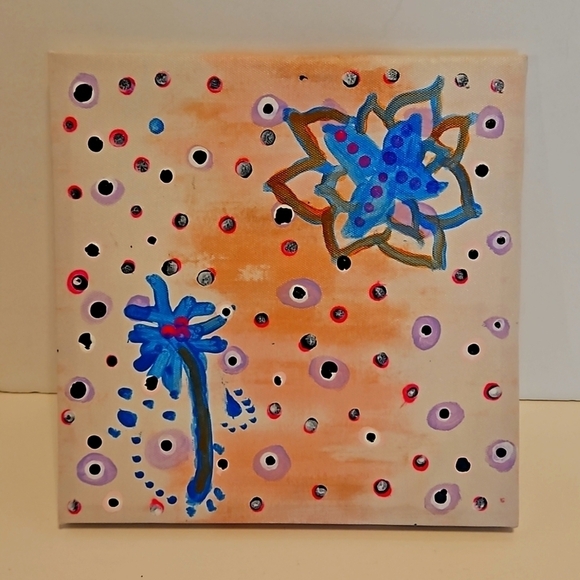 Hand Crafted Upcycled Canvas Floral polka-dot  Home Accent Decor multicolor - Picture 3 of 7